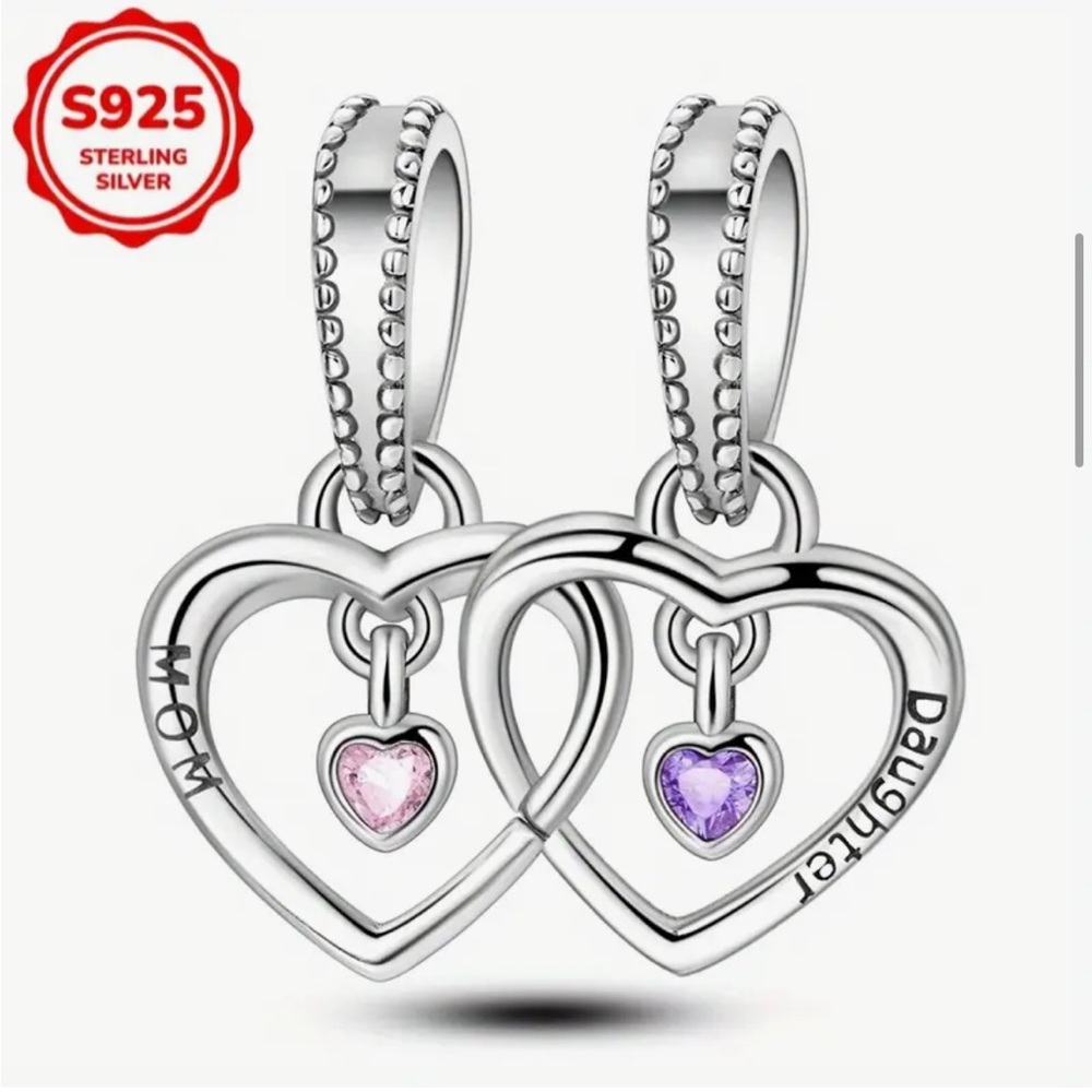 925 Daughter & Mom Hearts-Charms For Bracelets or Necklaces